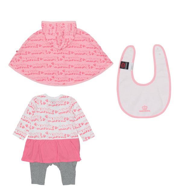 【ベビードール】ミニー ギフトBOX付き 3点ギフトセット 4330B 【DY】 oa20 / ベビーサイズ 赤ちゃん 出産祝い 贈り物 プレゼント ベビー服 ベビー用品 長袖 ロンパース ケープ スタイ コーデセット