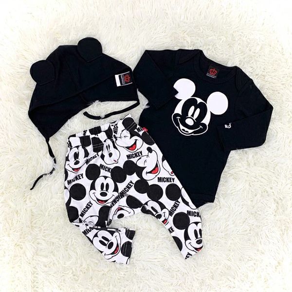 【ベビードール】ミッキー ギフトBOX付き 3点ギフトセット 4331B 【DY】 oa20 / ベビーサイズ 赤ちゃん 出産祝い 贈り物 プレゼント ベビー服 ベビー用品 長袖 ロンパース ズボン モンキーパンツ 耳付き帽子 コーデセット