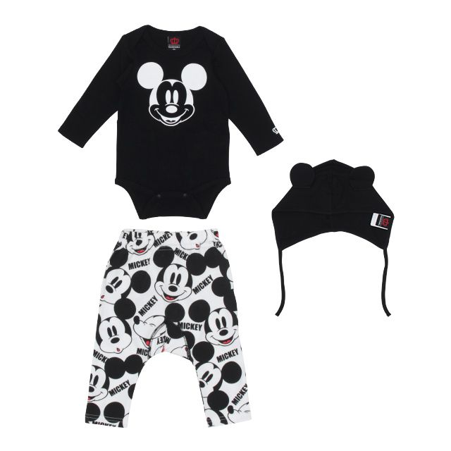 【ベビードール】ミッキー ギフトBOX付き 3点ギフトセット 4331B 【DY】 oa20 / ベビーサイズ 赤ちゃん 出産祝い 贈り物 プレゼント ベビー服 ベビー用品 長袖 ロンパース ズボン モンキーパンツ 耳付き帽子 コーデセット