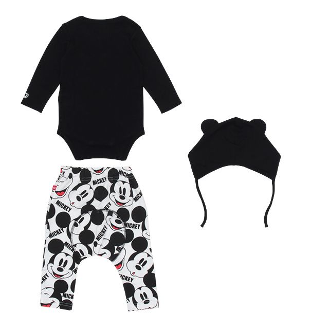 【ベビードール】ミッキー ギフトBOX付き 3点ギフトセット 4331B 【DY】 oa20 / ベビーサイズ 赤ちゃん 出産祝い 贈り物 プレゼント ベビー服 ベビー用品 長袖 ロンパース ズボン モンキーパンツ 耳付き帽子 コーデセット