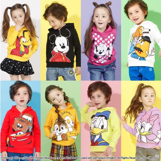 【ベビードール】ドナルド 親子お揃い BIGフェイスパーカー 4569K / ベビーサイズ キッズ リンクコーデ ペアルック 親子コーデ 長袖 トップス パーカー プルオーバー スウェット