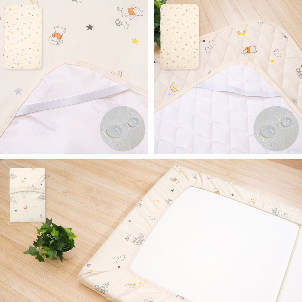 プー＆フレンズ 固わた敷き布団 4点セット マットレス 防水シーツ キルトパッド シーツ 選べる2サイズ NZ3225-VS/WS