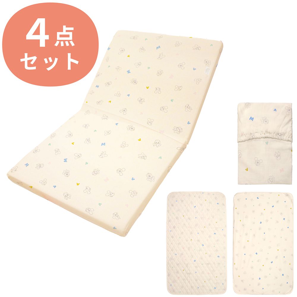 ミッキー＆ミニー 固わた敷き布団 4点セット マットレス 防水シーツ キルトパッド シーツ 選べる2サイズ NZ3226-VS/WS