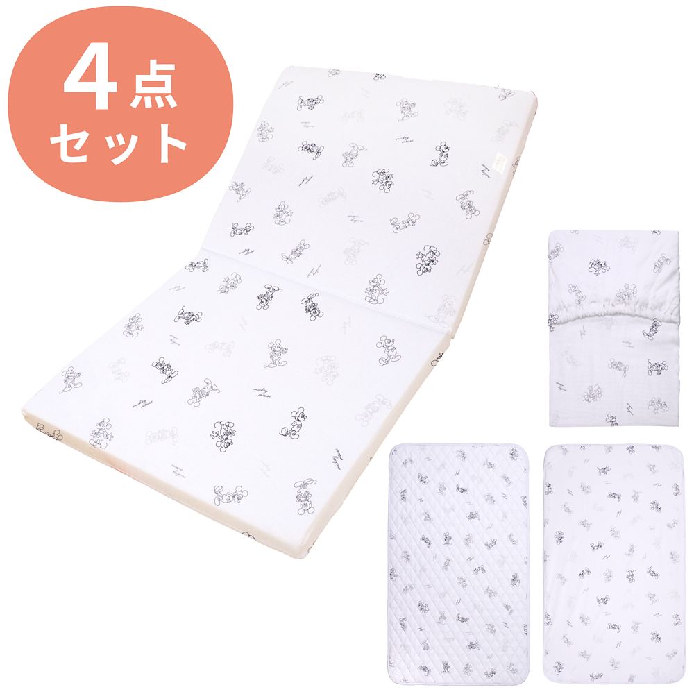 ミッキーマウス 固わた敷き布団 4点セット マットレス 防水シーツ キルトパッド シーツ 選べる2サイズ NZ3227-VS/WS