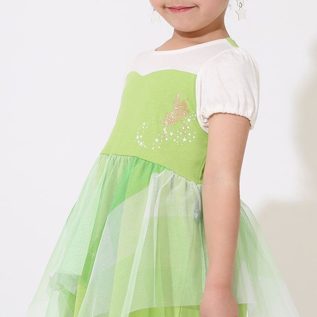 【ベビードール】ティンカーベル なりきるワンピース 5127K / ベビーサイズ キッズ トップス 半袖 チュール パフスリーブ ウエストゴム入り 仮装 コスチューム コスプレ