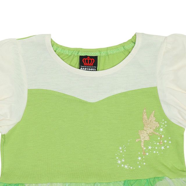 【ベビードール】ティンカーベル なりきるワンピース 5127K / ベビーサイズ キッズ トップス 半袖 チュール パフスリーブ ウエストゴム入り 仮装 コスチューム コスプレ