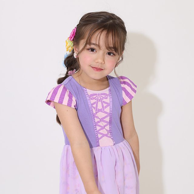 【ベビードール】ラプンツェル なりきるワンピース 5127K / ベビーサイズ キッズ トップス 半袖 シフォン ウエストゴム入り プリンセス 仮装 コスチューム コスプレ