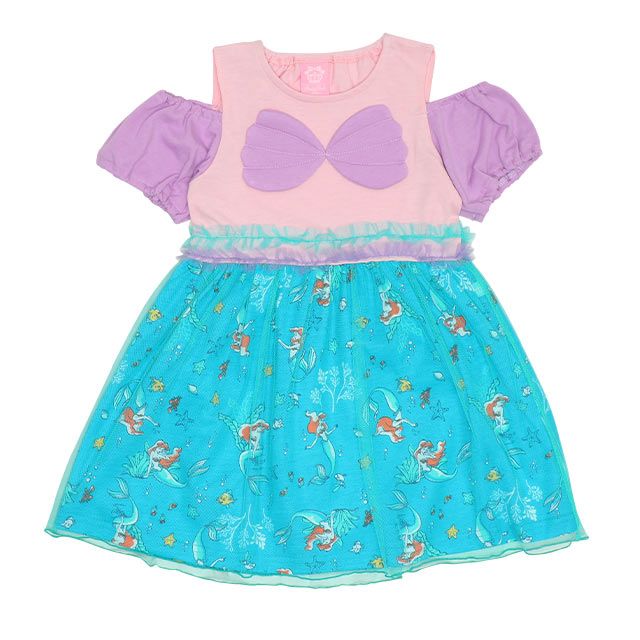 【ベビードール】アリエル なりきるワンピース 5127K / ベビーサイズ キッズ トップス 半袖 チュール フリル パフスリーブ ウエストゴム入り 立体モチーフ プリンセス 仮装 コスチューム コスプレ