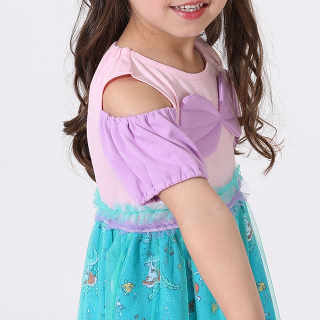 【ベビードール】アリエル なりきるワンピース 5127K / ベビーサイズ キッズ トップス 半袖 チュール フリル パフスリーブ ウエストゴム入り 立体モチーフ プリンセス 仮装 コスチューム コスプレ