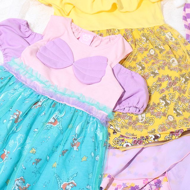 【ベビードール】アリエル なりきるワンピース 5127K / ベビーサイズ キッズ トップス 半袖 チュール フリル パフスリーブ ウエストゴム入り 立体モチーフ プリンセス 仮装 コスチューム コスプレ