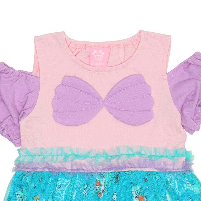 【ベビードール】アリエル なりきるワンピース 5127K / ベビーサイズ キッズ トップス 半袖 チュール フリル パフスリーブ ウエストゴム入り 立体モチーフ プリンセス 仮装 コスチューム コスプレ
