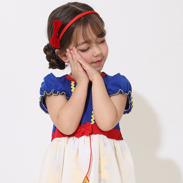 【ベビードール】白雪姫 なりきるワンピース 5127K / ベビーサイズ キッズ トップス 半袖 シフォン フリル パフスリーブ ウエストゴム入り リボンモチーフ プリンセス 仮装 コスチューム コスプレ