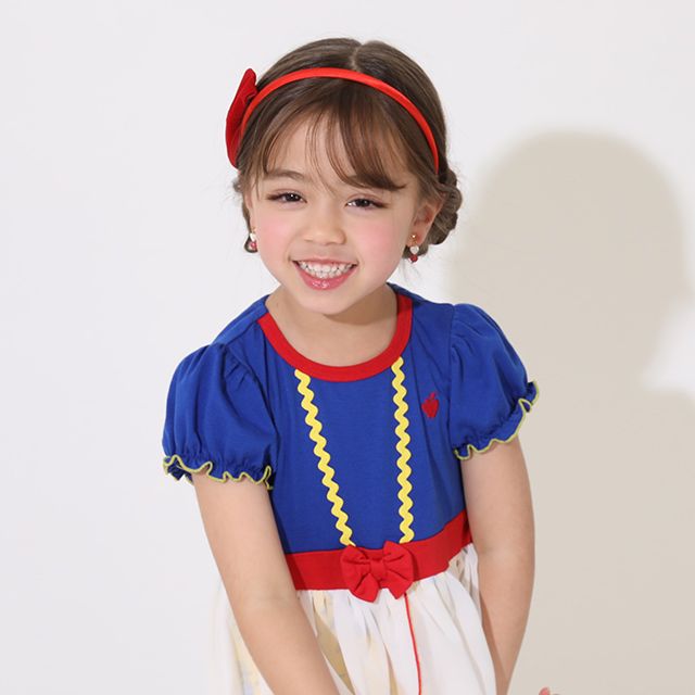 【ベビードール】白雪姫 なりきるワンピース 5127K / ベビーサイズ キッズ トップス 半袖 シフォン フリル パフスリーブ ウエストゴム入り リボンモチーフ プリンセス 仮装 コスチューム コスプレ