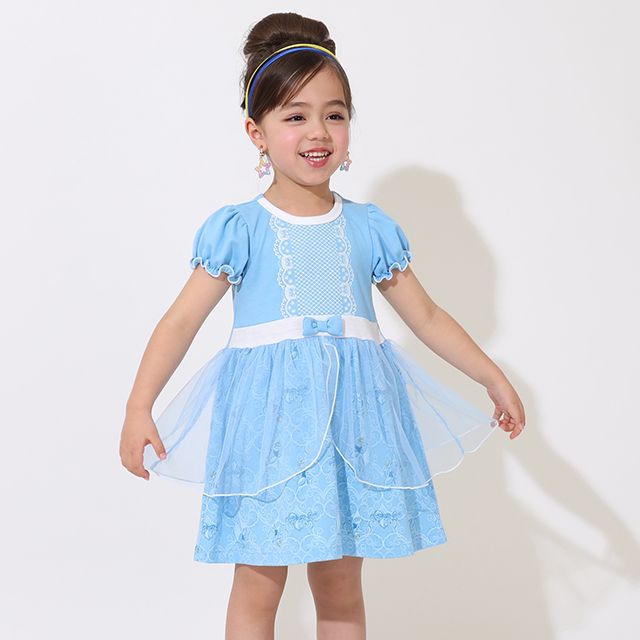 【ベビードール】シンデレラ なりきるワンピース 5127K / ベビーサイズ キッズ トップス 半袖 チュール パフスリーブ ウエストゴム入り リボンモチーフ プリンセス 仮装 コスチューム コスプレ
