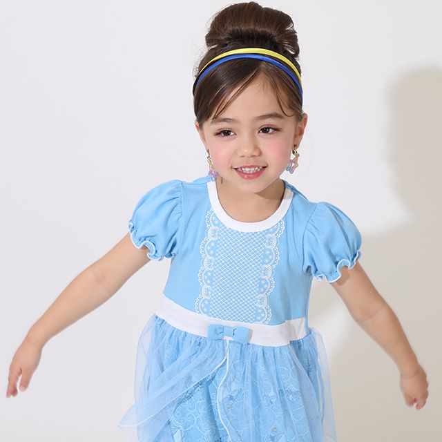 【ベビードール】シンデレラ なりきるワンピース 5127K / ベビーサイズ キッズ トップス 半袖 チュール パフスリーブ ウエストゴム入り リボンモチーフ プリンセス 仮装 コスチューム コスプレ