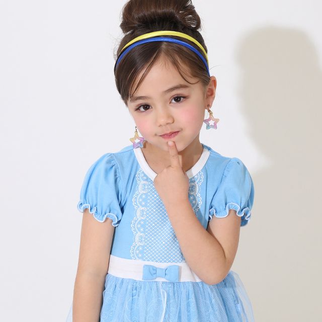 【ベビードール】シンデレラ なりきるワンピース 5127K / ベビーサイズ キッズ トップス 半袖 チュール パフスリーブ ウエストゴム入り リボンモチーフ プリンセス 仮装 コスチューム コスプレ