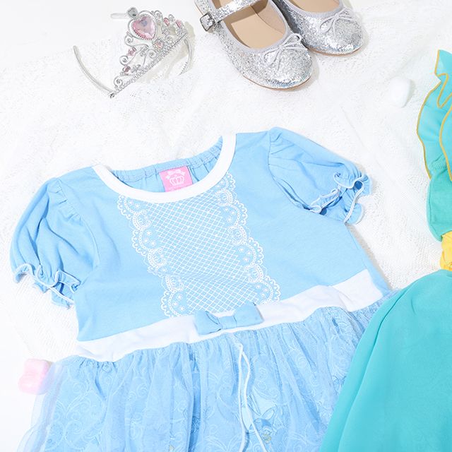【ベビードール】シンデレラ なりきるワンピース 5127K / ベビーサイズ キッズ トップス 半袖 チュール パフスリーブ ウエストゴム入り リボンモチーフ プリンセス 仮装 コスチューム コスプレ
