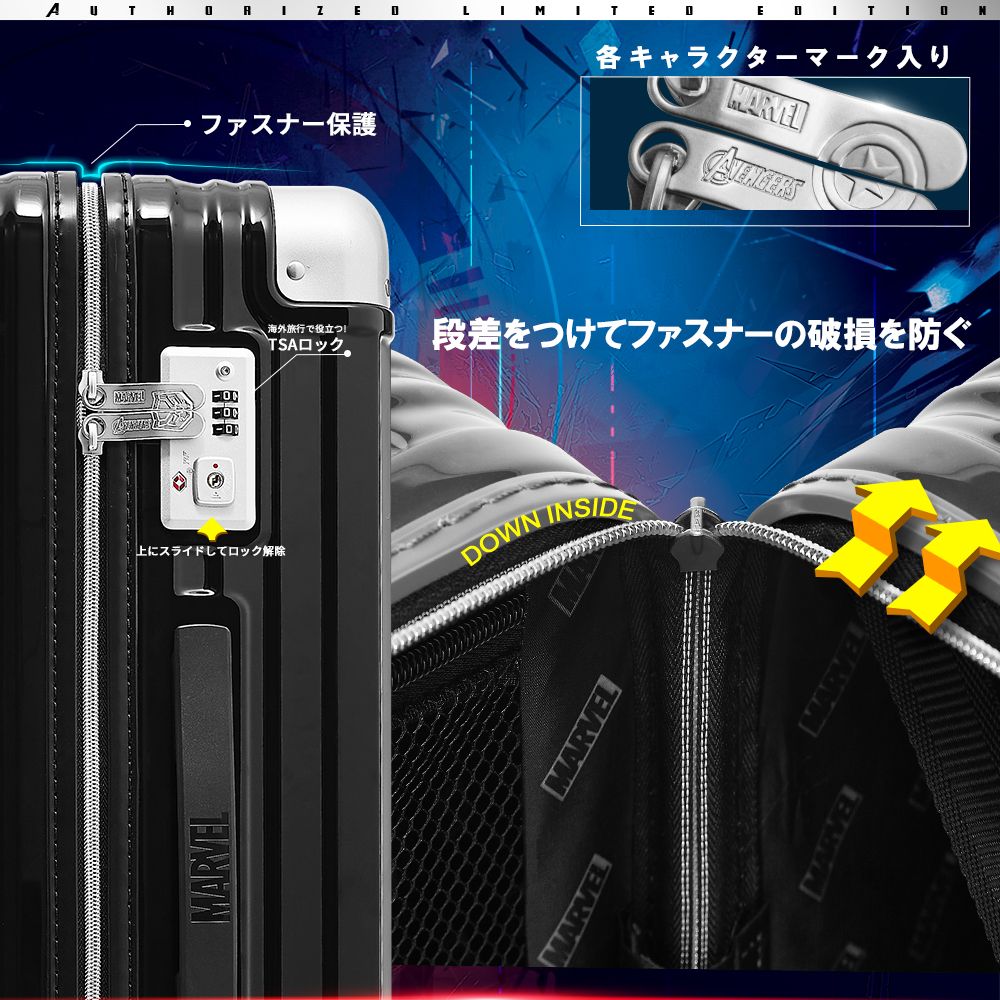 【deseno】マーベル　ブラックパンサー　スーツケース　ジッパーライトタイプ
