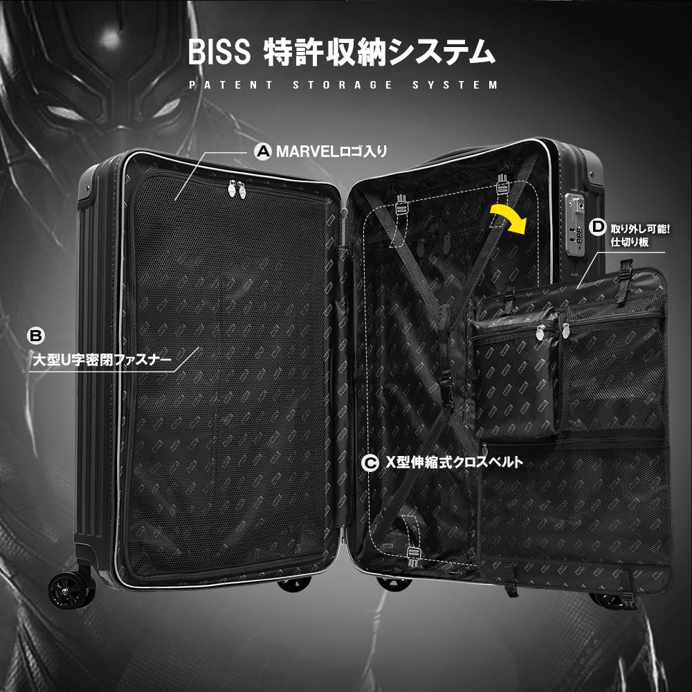 【deseno】マーベル　ブラックパンサー　スーツケース　ジッパーライトタイプ