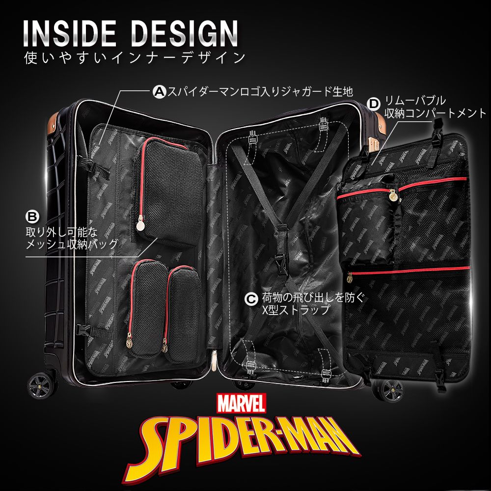 【deseno】マーベル　スパイダーマン　スーツケース　赤黒　ジッパータイプ