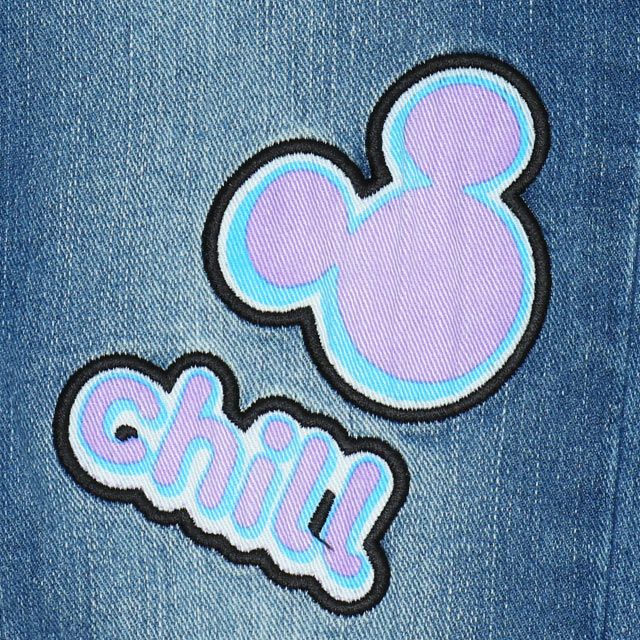 【ベビードール】ミッキー キャラクターワッペンロングパンツ 5390K oa21 / ベビーサイズ キッズ ボトム 長ズボン ジーパン ジーンズ デニム ウエスト総ゴム ゴム穴付き ベルトループ フェイクボタン