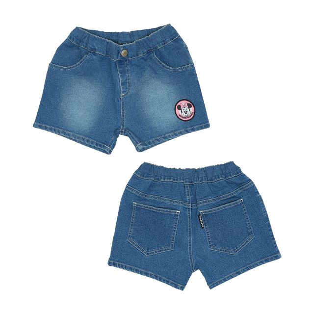 【ベビードール】ミニー デニムショートパンツ 6056K / ベビーサイズ キッズ ボトム 短パン ショーパン ウエスト総ゴム ゴム穴付き ベルトループ フェイクボタン