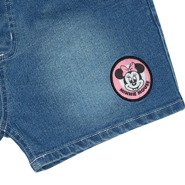 【ベビードール】ミニー デニムショートパンツ 6056K / ベビーサイズ キッズ ボトム 短パン ショーパン ウエスト総ゴム ゴム穴付き ベルトループ フェイクボタン