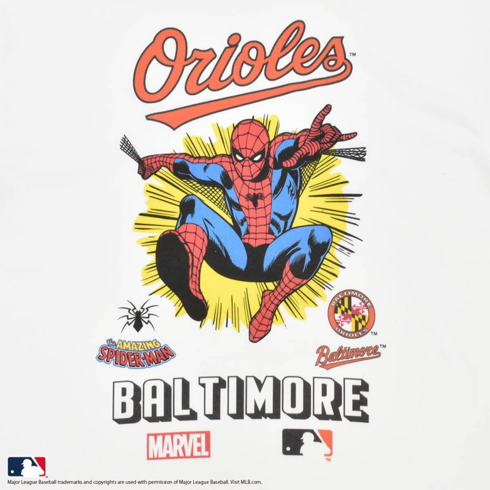 【MARVEL(マーベル)/スパイダーマン】【MLB/ボルティモア・オリオールズ】Tシャツ(PONEYCOMB PLATINUM)