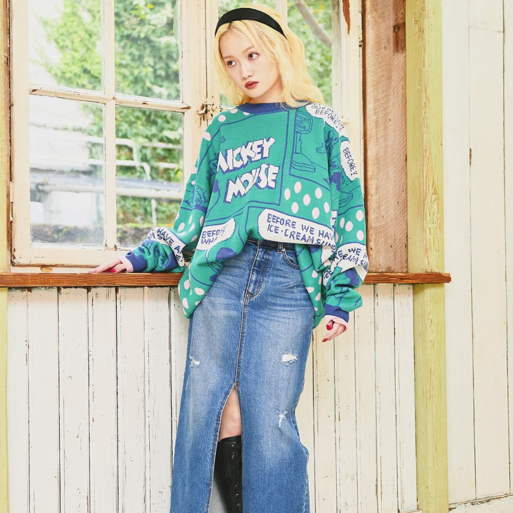 ミッキーマウス コミックアートジャガードニット