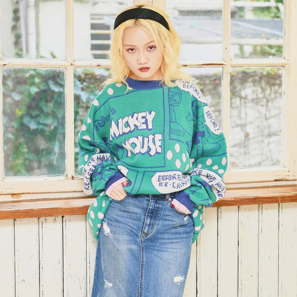ミッキーマウス コミックアートジャガードニット