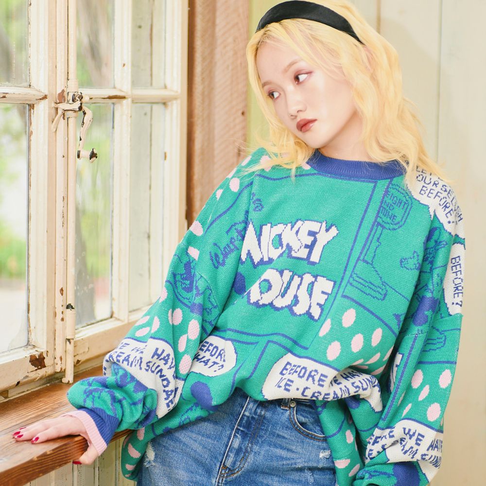ミッキーマウス コミックアートジャガードニット