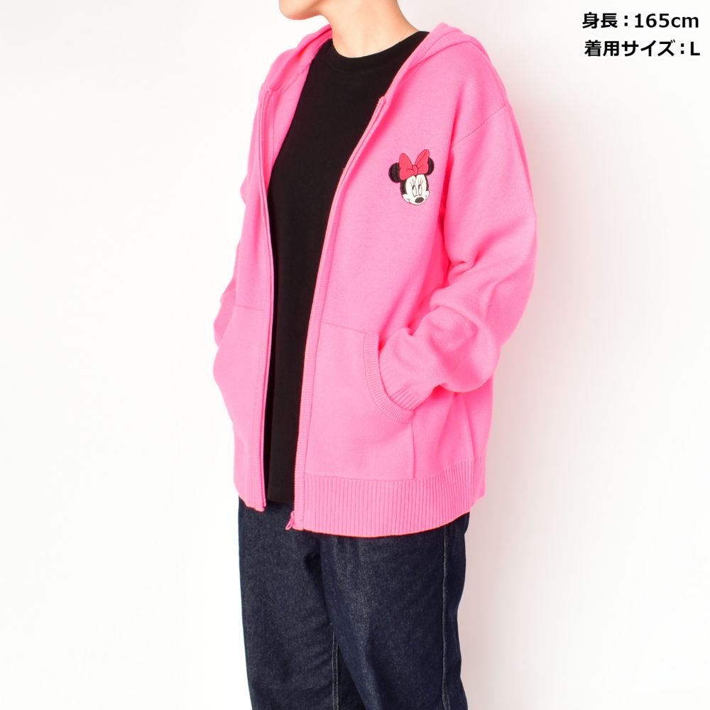 ミニーマウス 刺繍ニットパーカー
