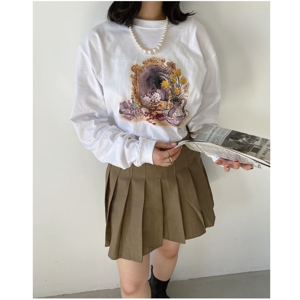 【キャラチョイ】CHATLT230203/TheAristocats/おしゃれキャット/マリー/LSTシャツ/ホワイト/イラスト