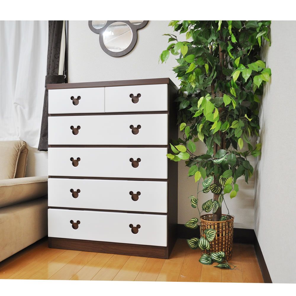 75cm幅5段ショコラミッキー タンス 収納棚