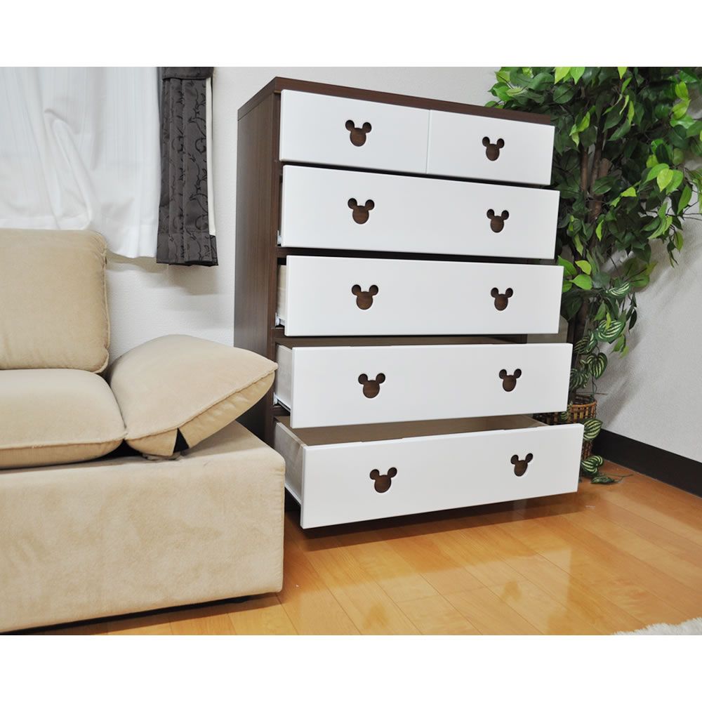 75cm幅5段ショコラミッキー タンス 収納棚