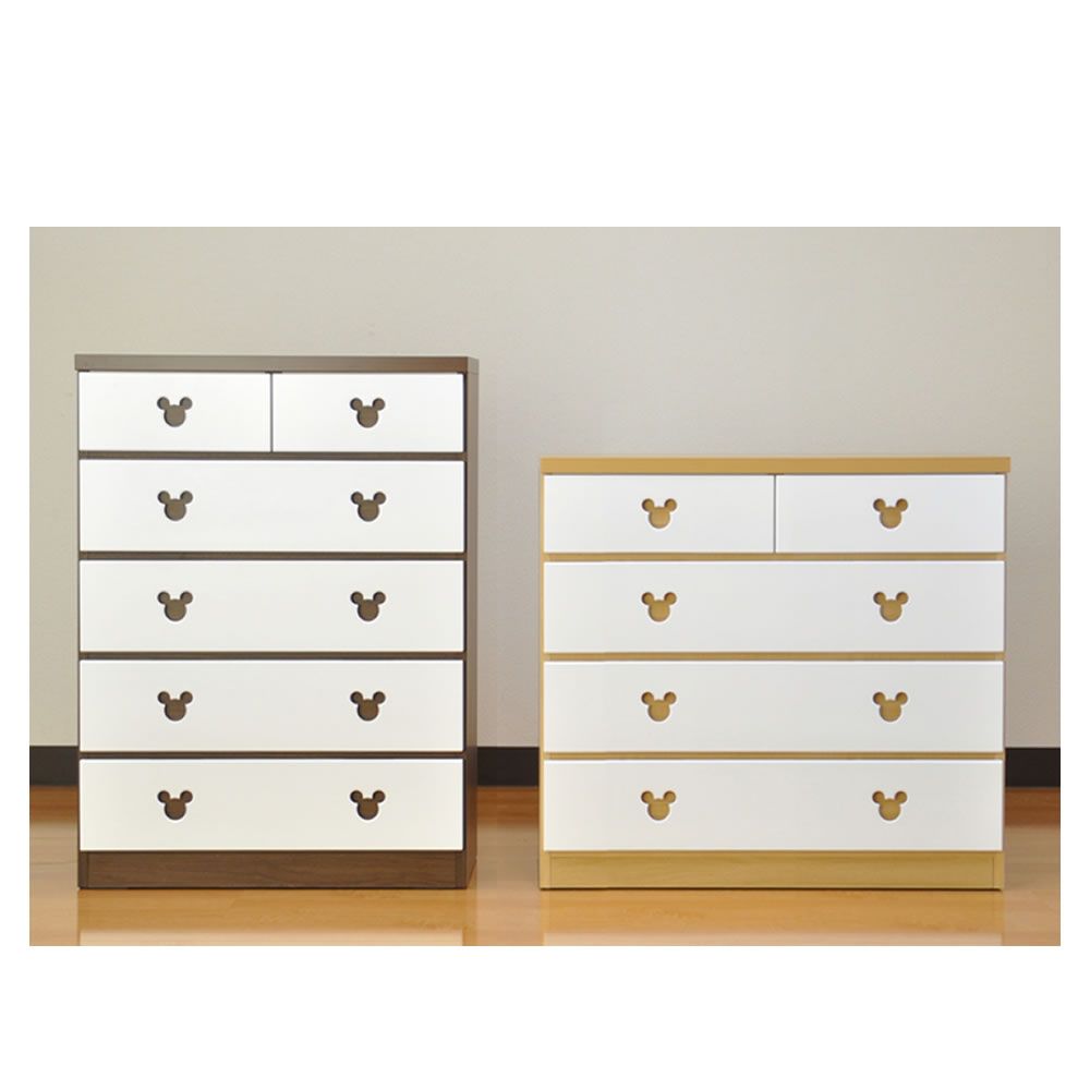 75cm幅5段ショコラミッキー タンス 収納棚