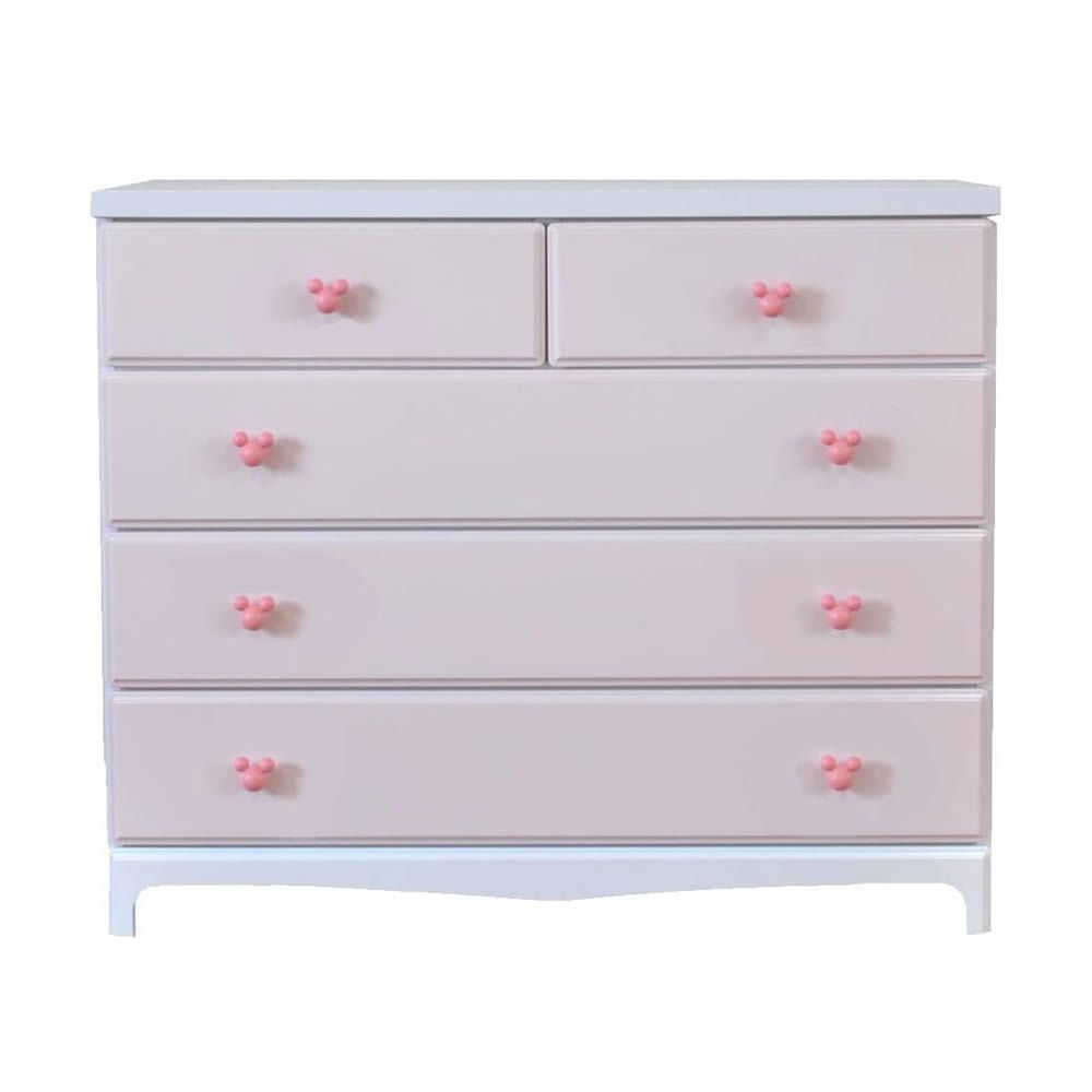 ディズニー　ミッキーミニー　タンス　キッズチェスト 5段 ピンクホワイト引き出し ディズニー ミッキーミニー タンス キッズチェスト 5段 ピンクホワイト