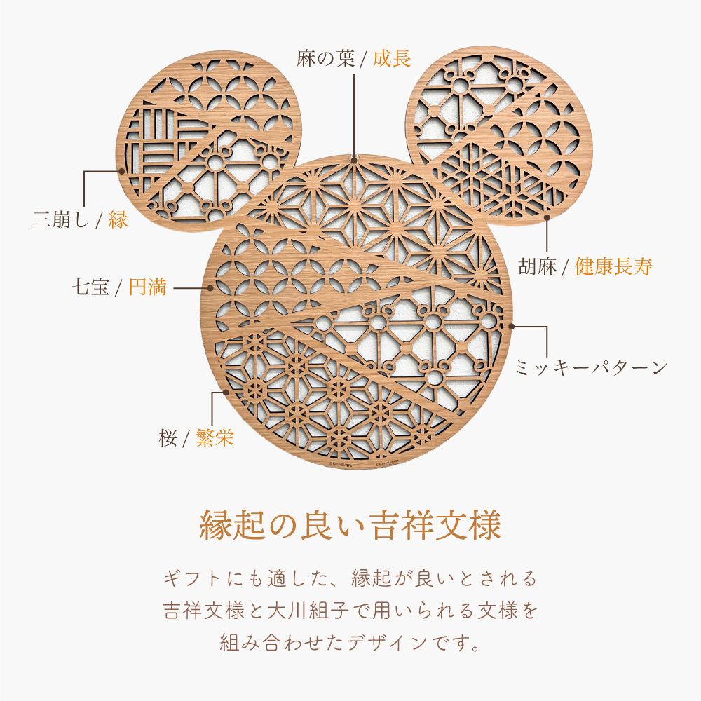 組子細工風な木製 オブジェ 壁掛け 飾り棚 ディズニー ウォールアートパネルミッキーマウス
