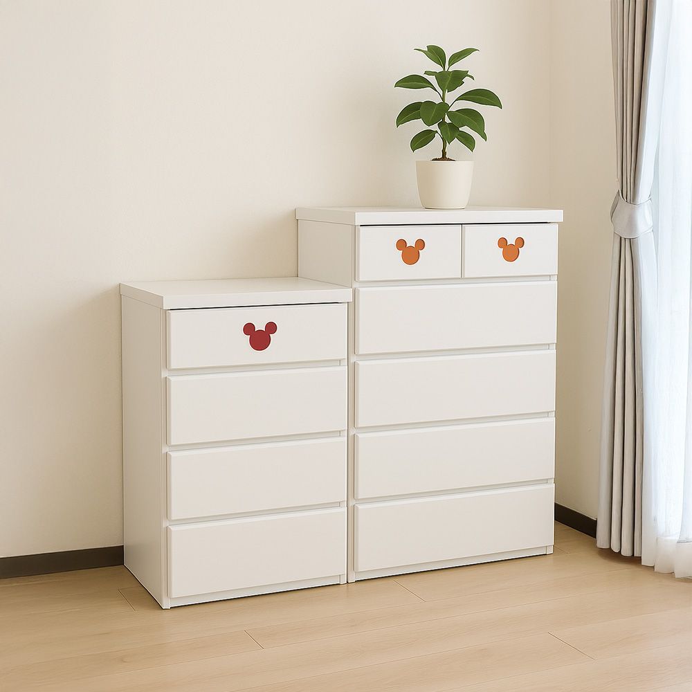 60cm幅 5段　ミキット 木製  ミッキーマウス チェスト 収納ボックス 日本製 ホワイト タンス 子供部屋 ディズニー家具