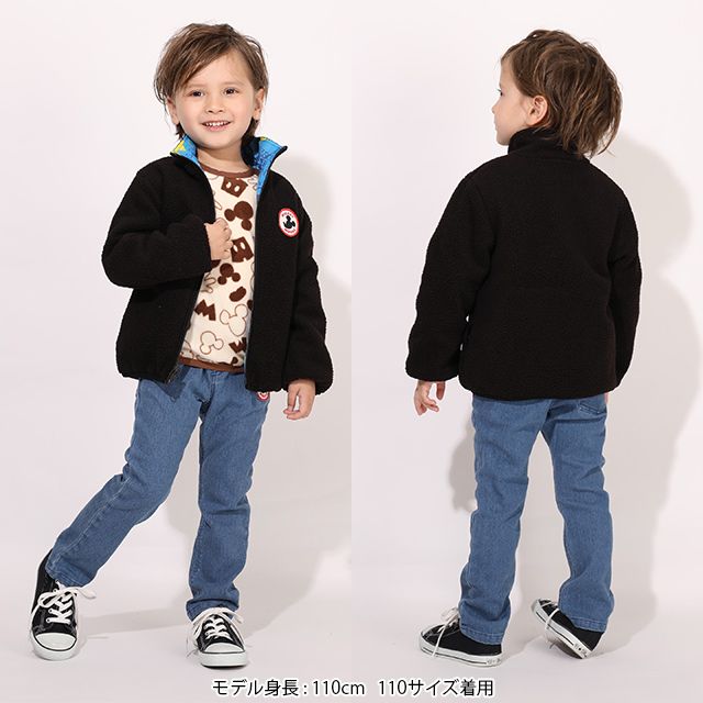 【ベビードール】ミッキー リバーシブルアウター 7662K / ベビーサイズ キッズ トップス 長袖 アウター ジャケット ブルゾン ジャンパー 羽織 ボア もこもこ あったか 秋冬