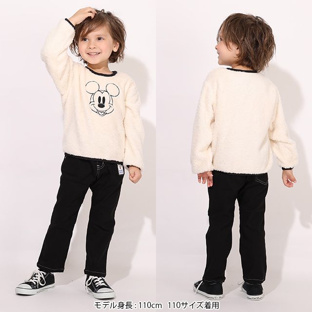 【ベビードール】ミッキー 刺繍ボアトレーナー 7672K / ベビーサイズ キッズ トップス 長袖 ボア もこもこ あったか 防寒