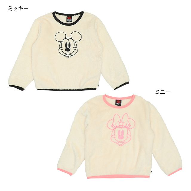 【ベビードール】ミッキー 刺繍ボアトレーナー 7672K / ベビーサイズ キッズ トップス 長袖 ボア もこもこ あったか 防寒