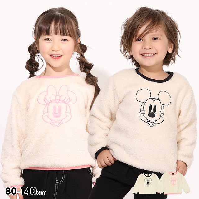 【ベビードール】ミッキー 刺繍ボアトレーナー 7672K / ベビーサイズ キッズ トップス 長袖 ボア もこもこ あったか 防寒