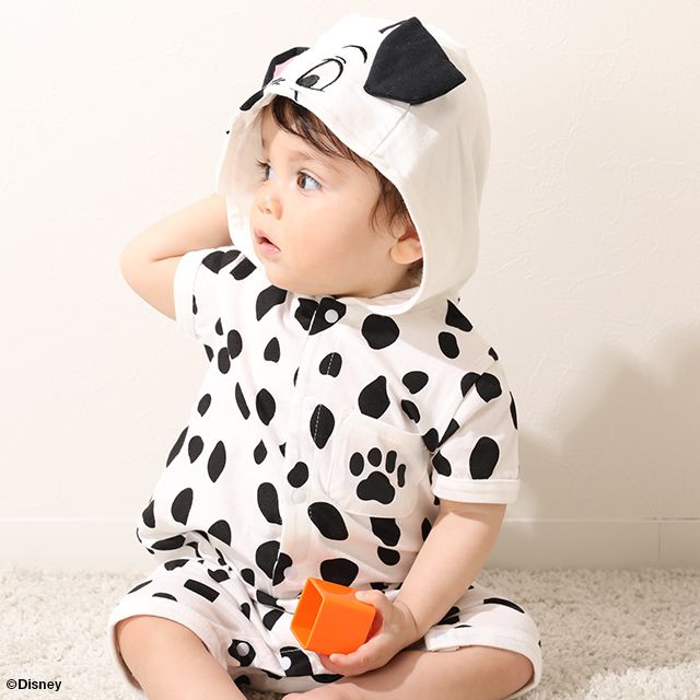 【ベビードール】１０１匹わんちゃん なりきるロンパース 7874B / ベビーサイズ 赤ちゃん 出産祝い 贈り物 プレゼント ベビー服 フード付き 立体モチーフ スナップボタン センター開き 仮装 コスチューム コスプレ