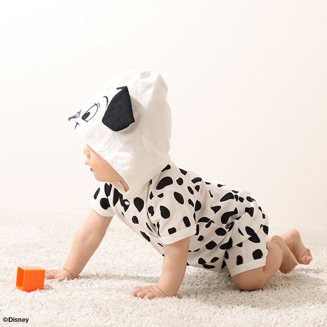 【ベビードール】１０１匹わんちゃん なりきるロンパース 7874B / ベビーサイズ 赤ちゃん 出産祝い 贈り物 プレゼント ベビー服 フード付き 立体モチーフ スナップボタン センター開き 仮装 コスチューム コスプレ