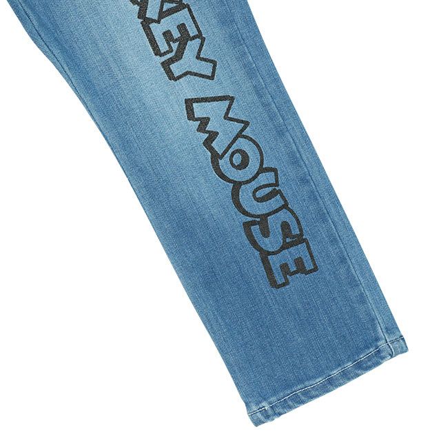 【ベビードール】ミッキー スプレー柄デニムロングパンツ 8017K / ベビーサイズ キッズ ボトムス 長ズボン デニムパンツ ジーパン ウエスト総ゴム ゴム穴付 ベルトループ フェイクボタン