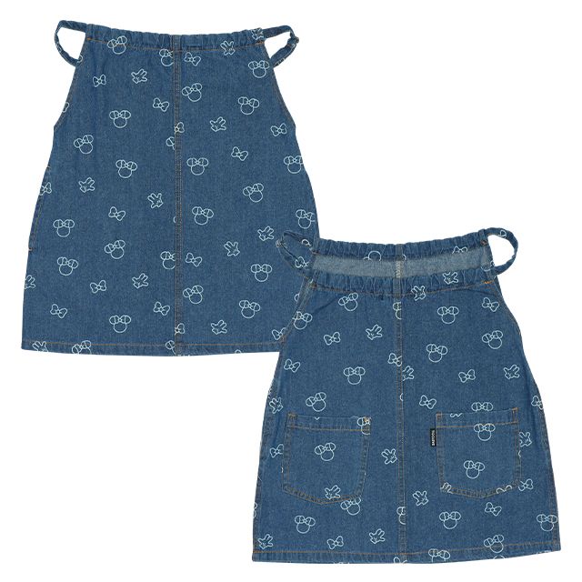 【ベビードール】ミニー 総柄ジャンパースカート 8020K / ベビーサイズ キッズ リンクコーデ ペアルック デニム 抜染プリント 肩紐長さ調節可
