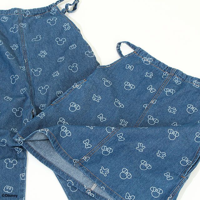 【ベビードール】ミニー 総柄ジャンパースカート 8020K / ベビーサイズ キッズ リンクコーデ ペアルック デニム 抜染プリント 肩紐長さ調節可