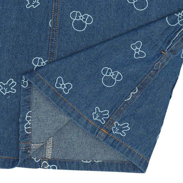 【ベビードール】ミニー 総柄ジャンパースカート 8020K / ベビーサイズ キッズ リンクコーデ ペアルック デニム 抜染プリント 肩紐長さ調節可