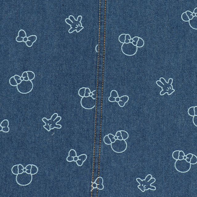 【ベビードール】ミニー 総柄ジャンパースカート 8020K / ベビーサイズ キッズ リンクコーデ ペアルック デニム 抜染プリント 肩紐長さ調節可